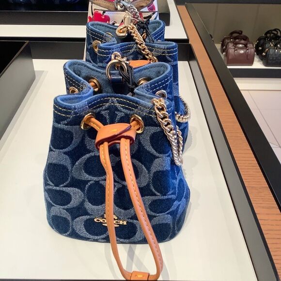 NWT❤️ Coach Drawstring Chain Wristlet Bag Signature Denim Wallet Purse CZ031 - Picture 13 of 13